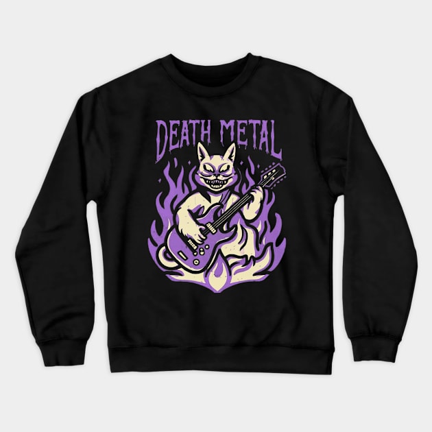 Death Metal Satanic Baphomet Cat playing guitar Crewneck Sweatshirt by Aldrvnd